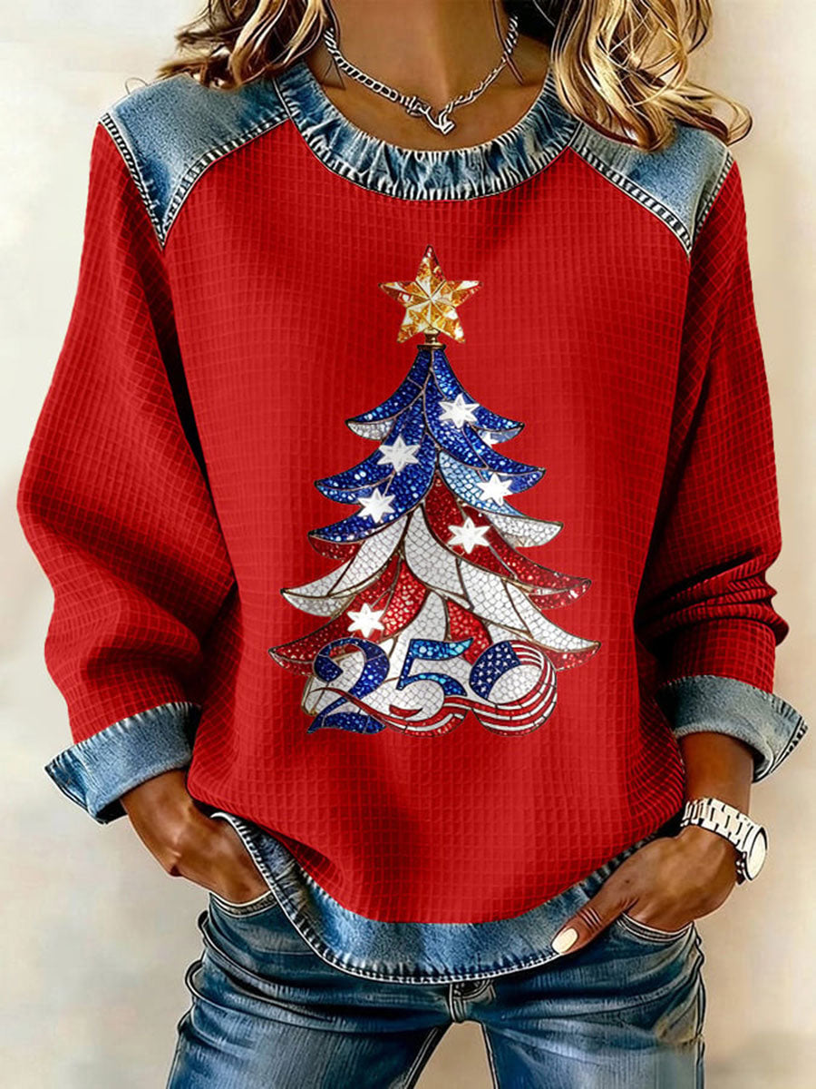 Women's  Anniversary Christmas Tree Print Casual Top