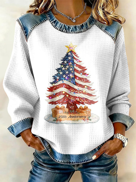 Women's Anniversary Christmas Tree Print Casual Top