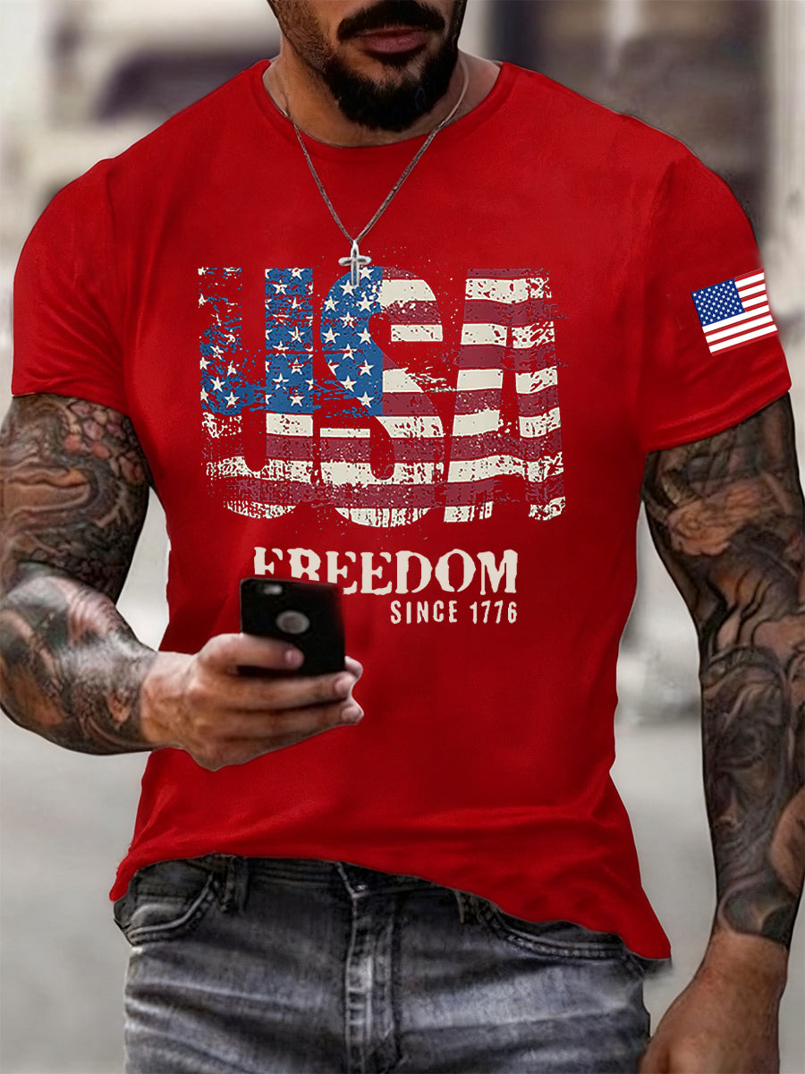 Men's Freedom Of America Flag Short Sleeve T-shirt