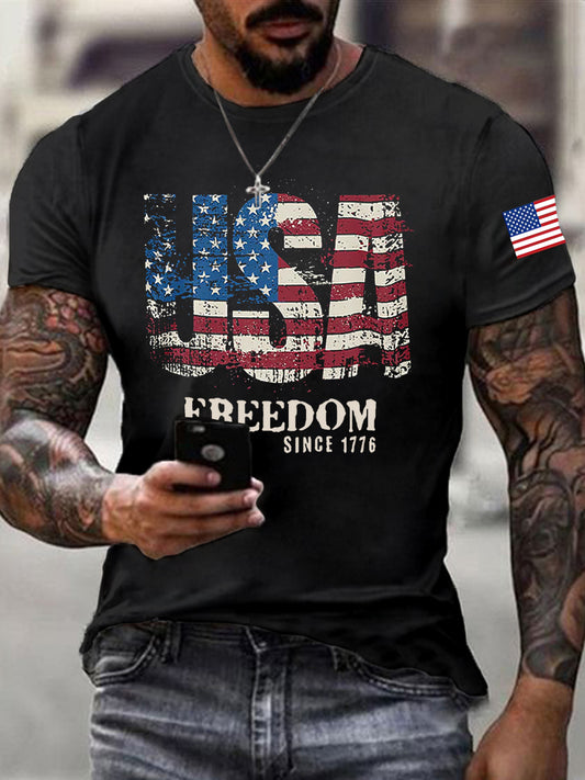 Men's Freedom Of America Flag Short Sleeve T-shirt