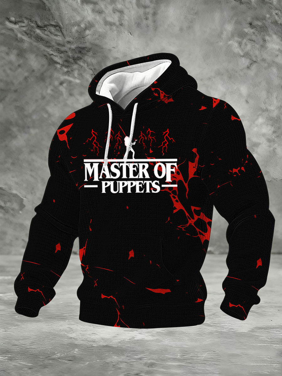 Men's Stranger Things Master Of Puppets Printed Checkered Cotton Hoodie