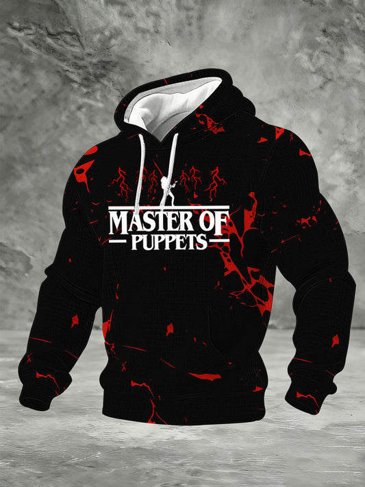 Men's Stranger Things Master Of Puppets Printed Checkered Cotton Hoodie