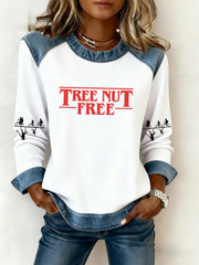 Women's Stranger Things Tree Nut Free Denim Patchwork Sweatshirt