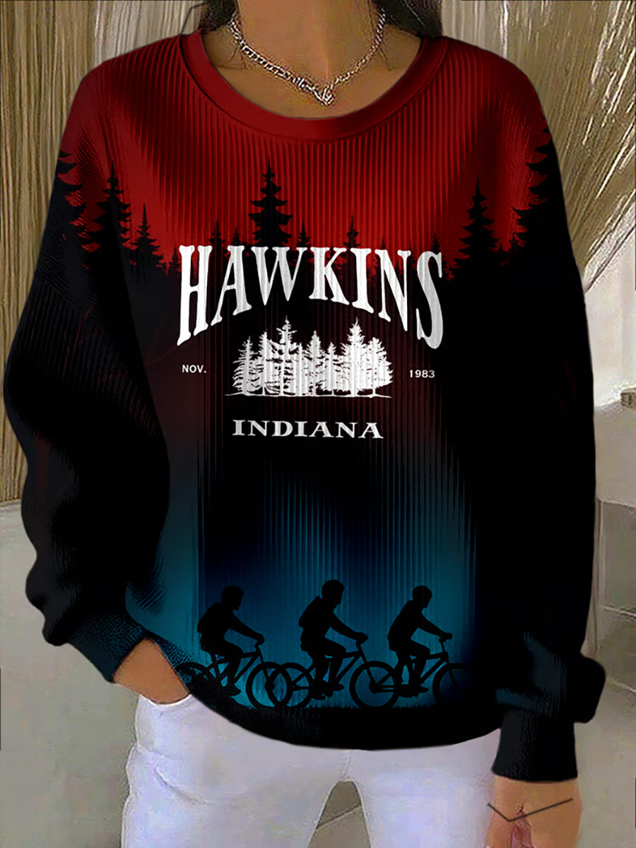 Women's Hawkins TV Show Inspired Ribbed Round-Neck Sweatshirt