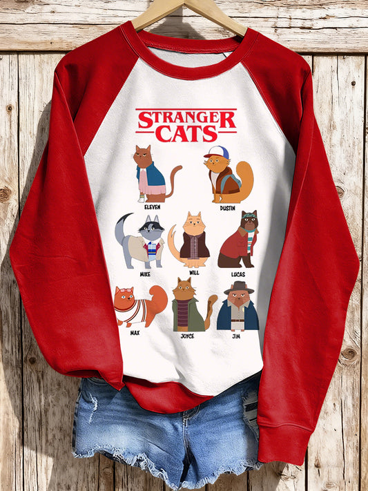Women's Stranger Cats TV Series Inspired raglan sleeve sweatshirt