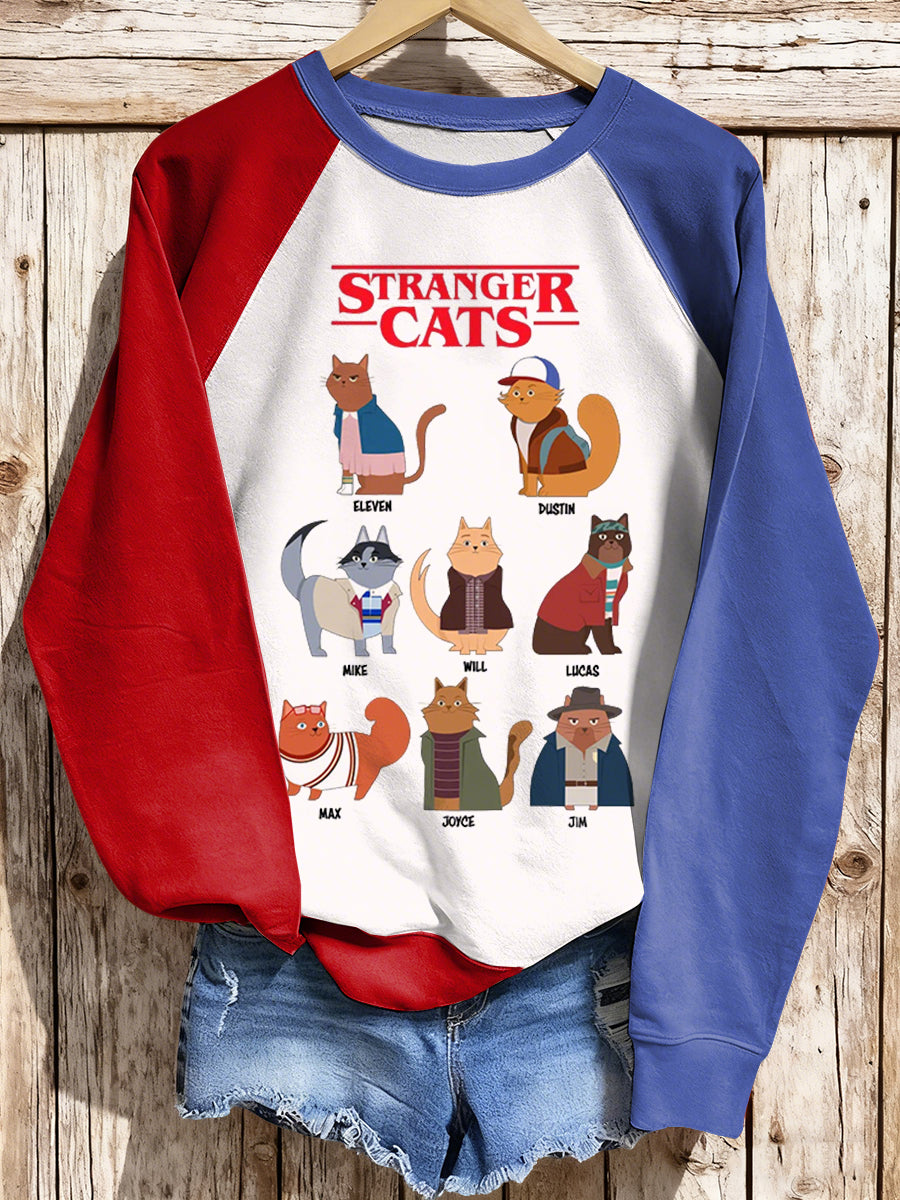 Women's Stranger Cats TV Series Inspired raglan sleeve sweatshirt