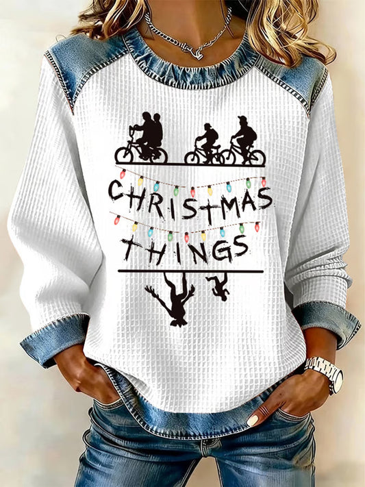 Women's Stranger Things Print Waffle Sweatshirt