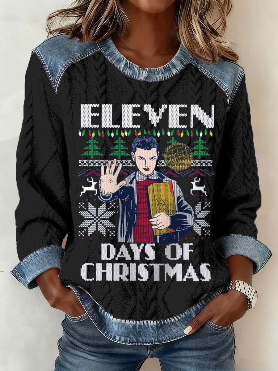Women's Eleven Days of Christmas TV Series Inspired Denim Patchwork Top