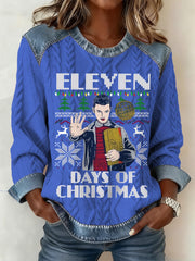 Women's Eleven Days of Christmas TV Series Inspired Denim Patchwork Top