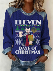 Women's Eleven Days of Christmas TV Series Inspired Denim Patchwork Top