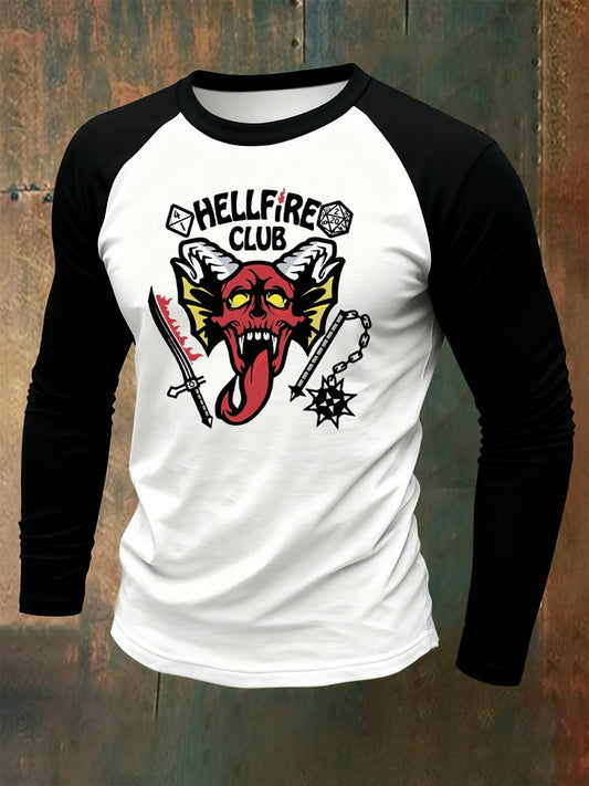 Men's Stranger Things Hellfire Hawkins Club Printed Long Sleeve T-shirt