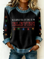 Women's In A World Full of Tens Be An Eleven TV Series Inspired Denim Patchwork Top