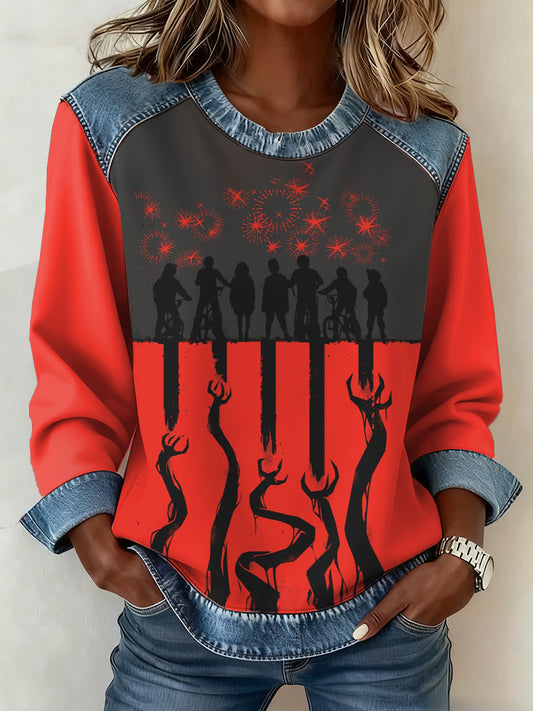 Women's Stranger Things Pattern Patchwork Art Sweatshirt