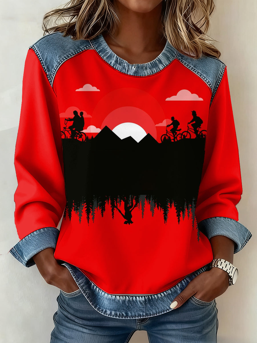 Women's Stranger Things Pattern Patchwork Art Sweatshirt