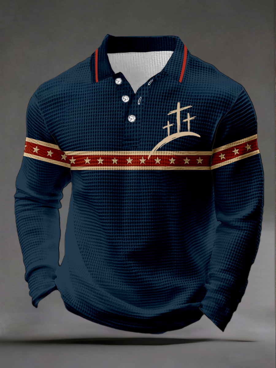Men's Cross Waffle Print Casual Top