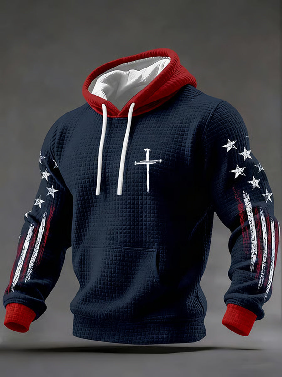 Men's Faith Cross Checkered Cotton Hoodie
