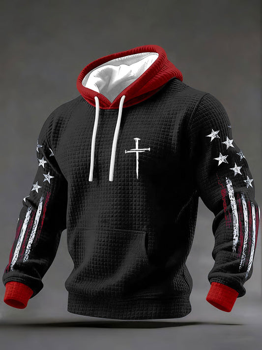 Men's Faith Cross Checkered Cotton Hoodie