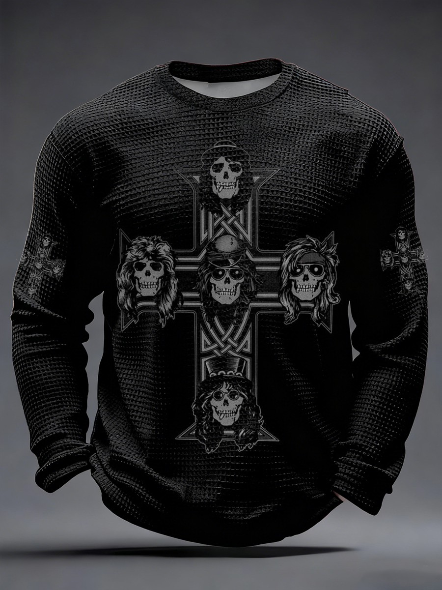 Men's Rock Print Waffle Long Sleeve T-Shirt