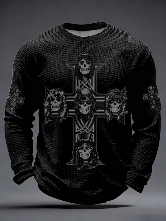 Men's Rock Print Waffle Long Sleeve T-Shirt