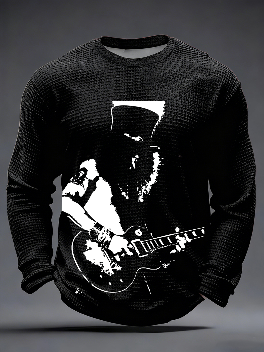 Men's Rock Print Waffle Long Sleeve T-Shirt