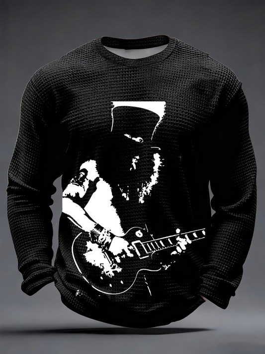 Men's Rock Print Waffle Long Sleeve T-Shirt
