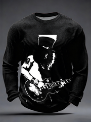 Men's Rock Print Waffle Long Sleeve T-Shirt