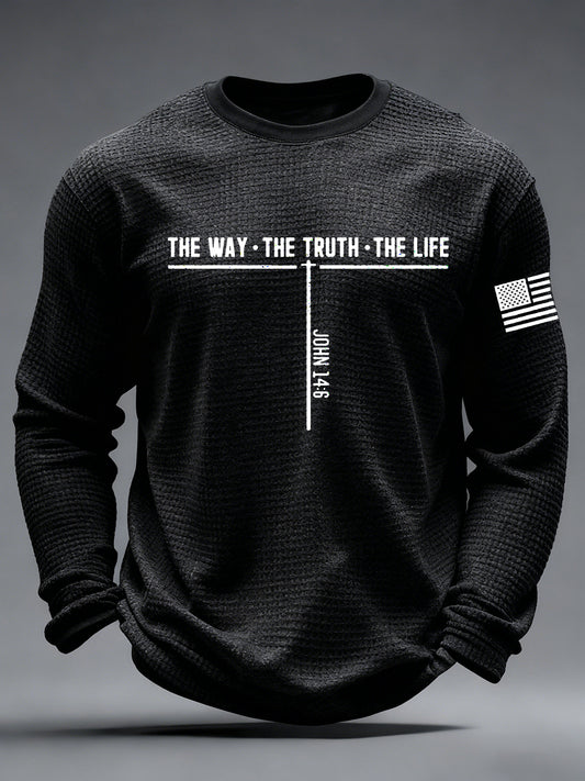 Men's Jesus The Way The Truth The Life Cross Waffle Long Sleeve T-Shirt
