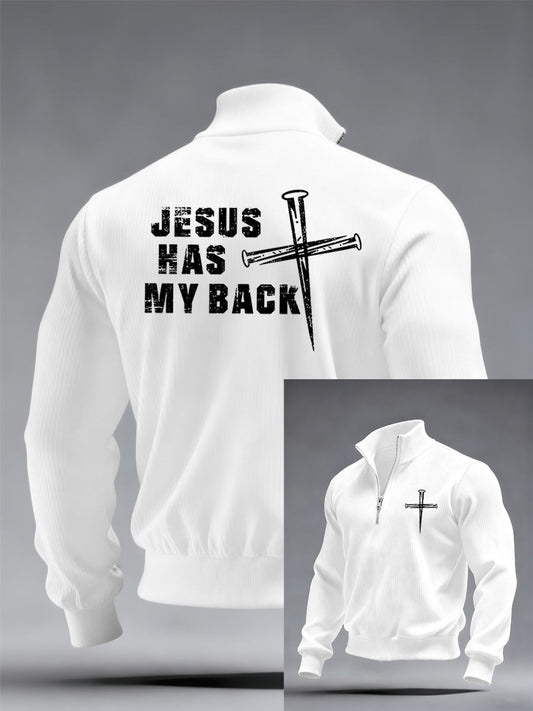 Men's Jesus Has My Back Printed Casual Zipper Pullover