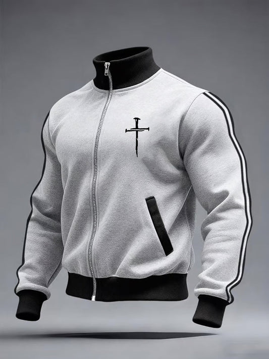 Men's Jesus The Way The Truth The Life John 14:6 Christian Cross Print Zipper Stand Collar Sweater