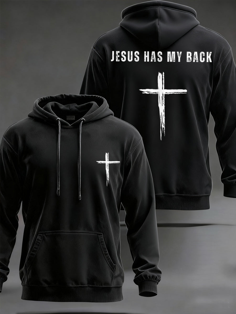 Men's Jesus Has My Back Cross Faith Casual Hoodie