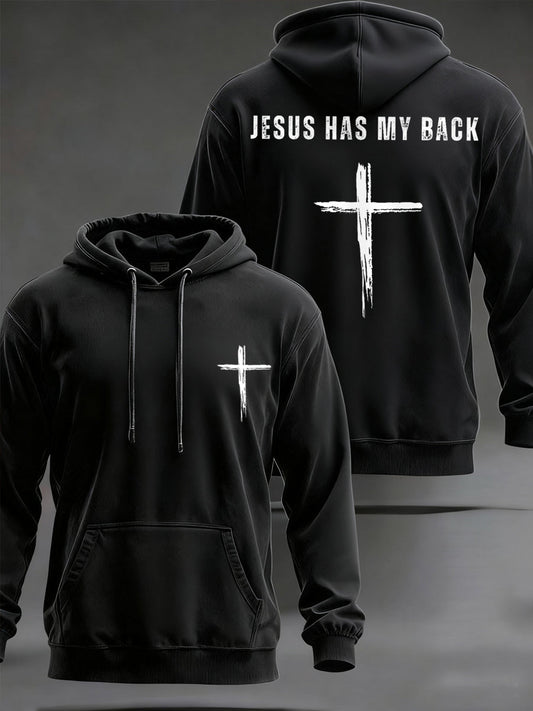 Men's Jesus Has My Back Cross Faith Casual Hoodie