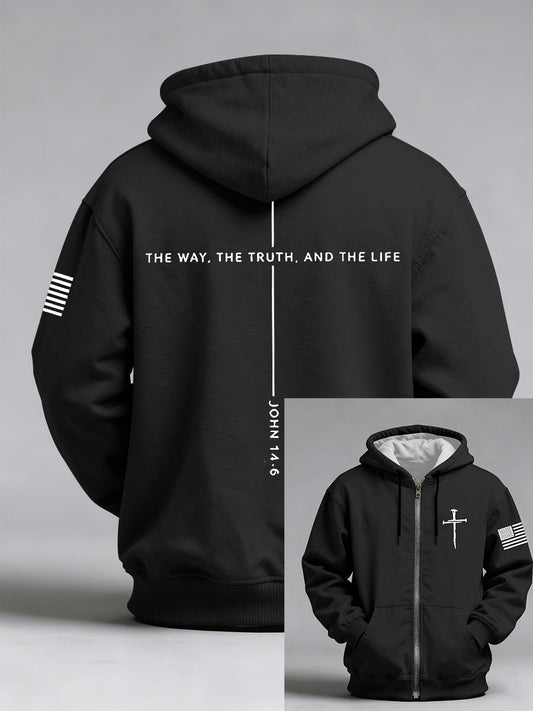 Men's Jesus The Way The Truth The Life John 14:6 Christian Cross Print Zip-Up Hoodie