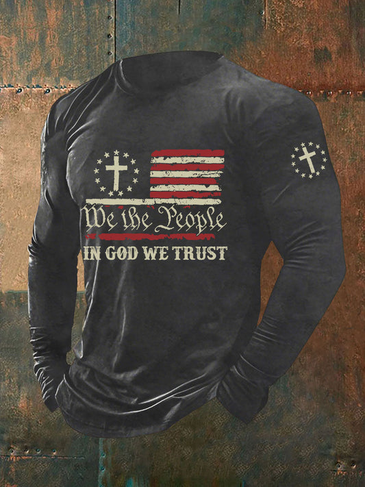 Men's In God We Trust Printed Long Sleeve T-Shirt
