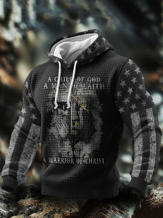 Men's Christian A Child Of God A Man Of Faith Checkered Cotton Hoodie