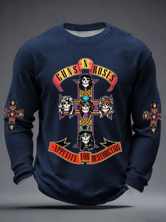 Men's Rock Print Waffle Long Sleeve T-Shirt