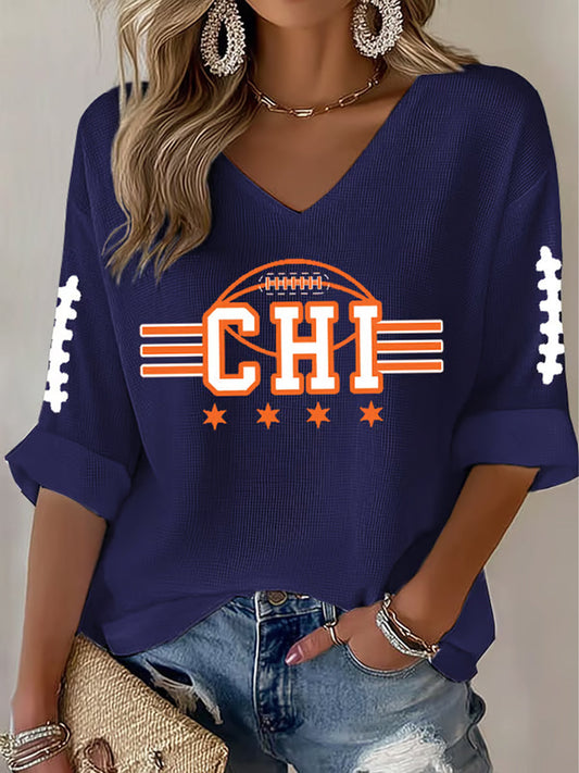 Women's Football Fans Lovers Gameday Casual Waffle T-shirt