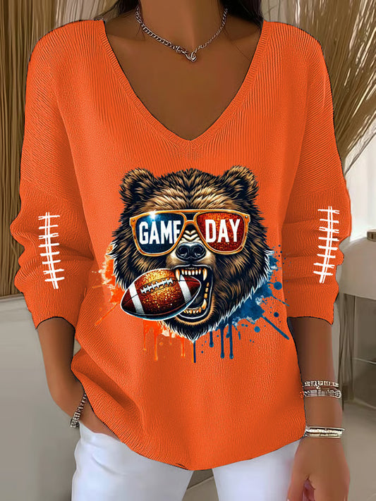 Women's Football Fans Lovers Gameday V-Neck Ribbed Top