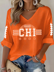 Women's Football Fans Lovers Gameday Casual Waffle T-shirt
