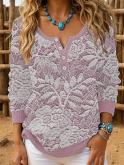 Women‘s Vintage Western Lace Print Long SleeveTop