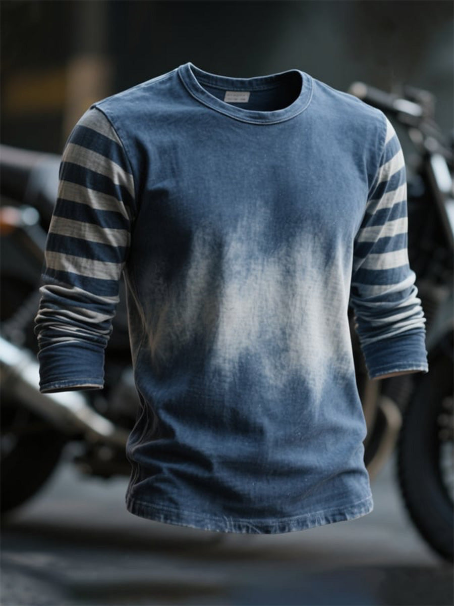 Men's Vintage Washed Denim Blue Long Sleeve T-Shirt
