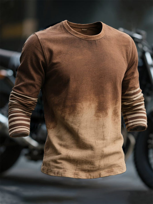 Men's Vintage Gradient Color Washed Cotton Long Sleeve T-Shirt