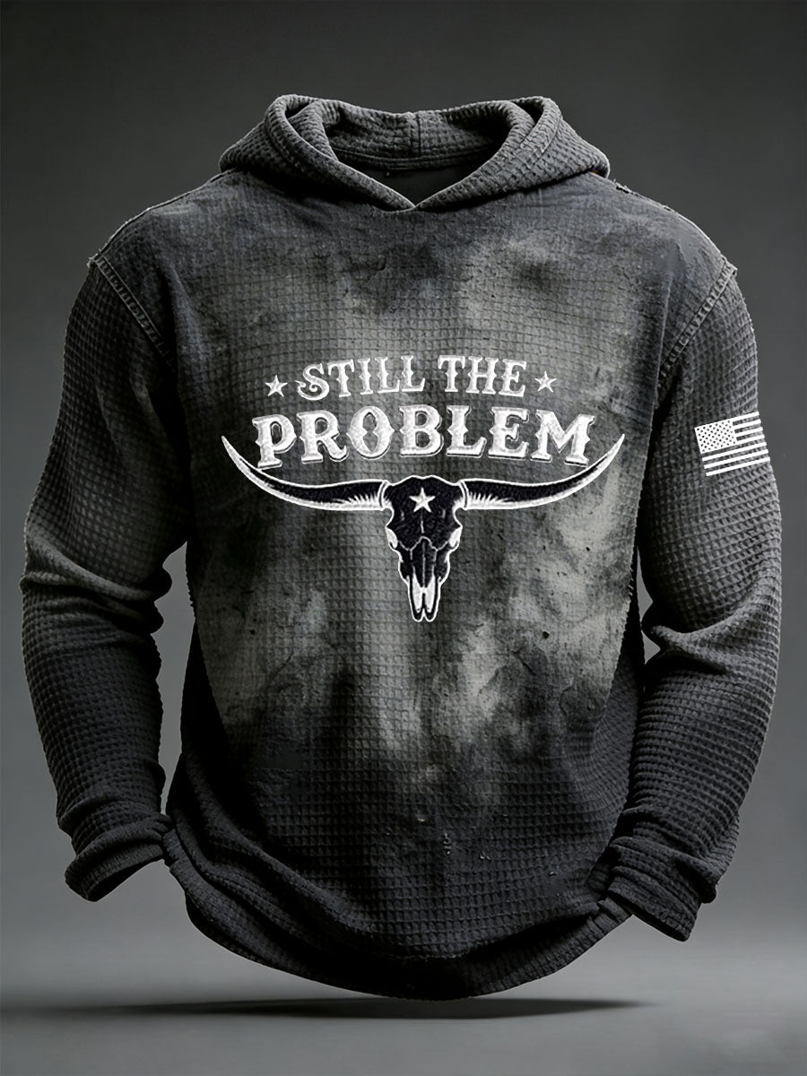 Men's Still The Problem' Bull Skull Print Waffle Knit Hoodie