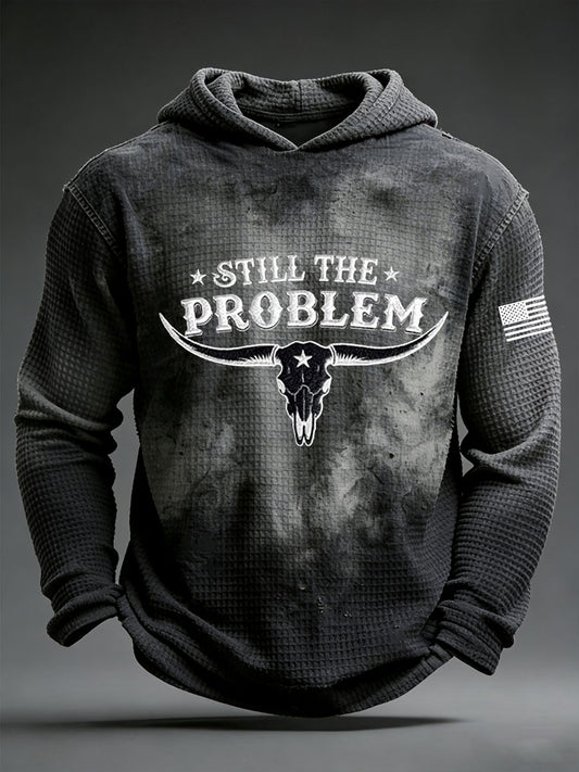 Men's Still The Problem' Bull Skull Print Waffle Knit Hoodie