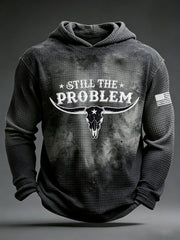 Men's Still The Problem' Bull Skull Print Waffle Knit Hoodie