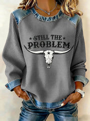 Women's Still The Problem Denim Patchwork Top