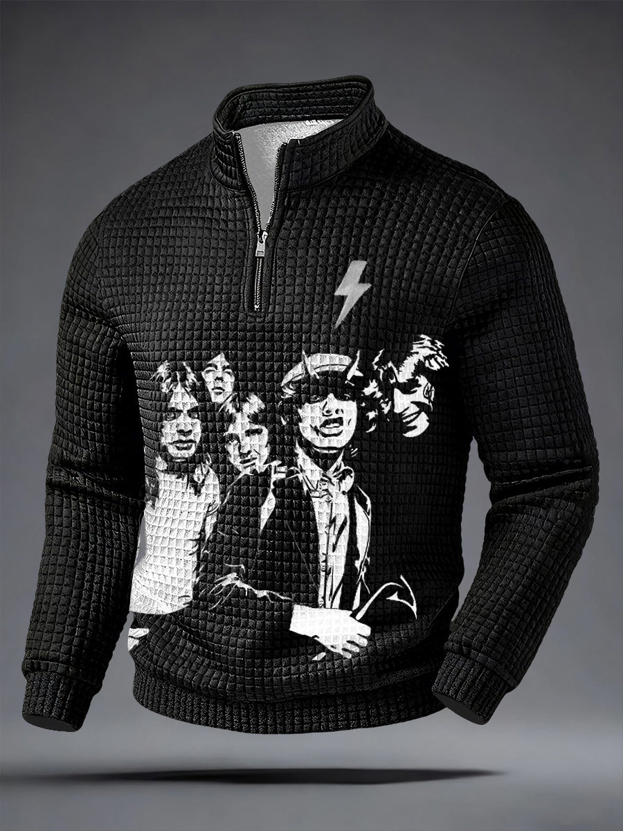 Men's Rock Music Inspired Waffle Long Sleeve Sweatshirt
