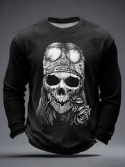 Men's Rock Skull Print Waffle Long Sleeve T-Shirt
