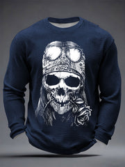 Men's Rock Skull Print Waffle Long Sleeve T-Shirt