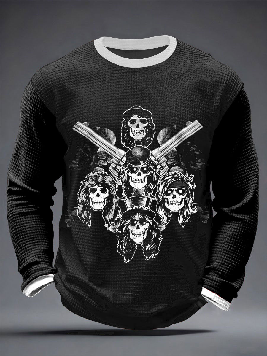 Men's Rock Print Waffle Long Sleeve T-Shirt