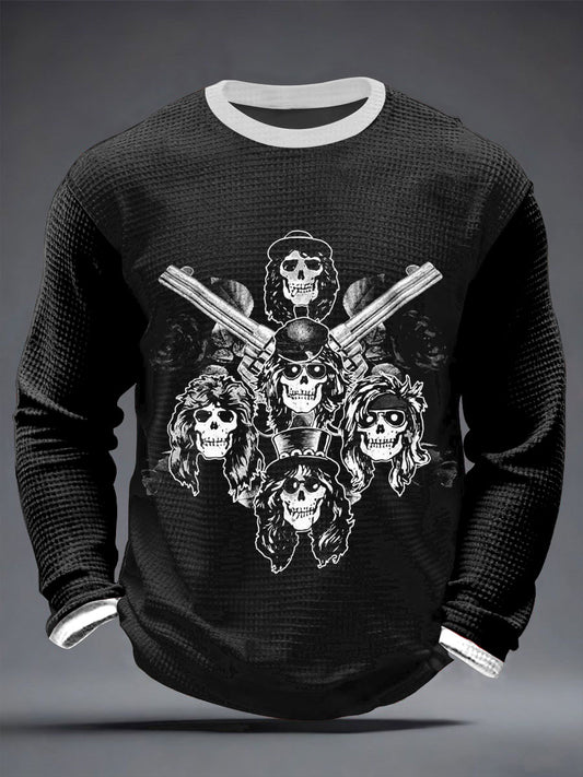 Men's Rock Print Waffle Long Sleeve T-Shirt